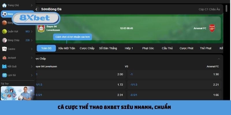 Cá cược thể thao 8xbet siêu nhanh, chuẩn