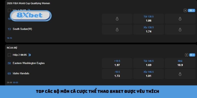 Top các bộ môn cá cược thể thao 8xbet được yêu thích