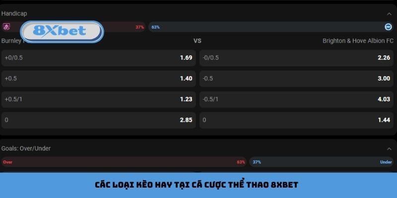 Các loại kèo hay tại cá cược thể thao 8xbet