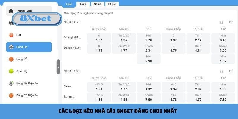Các loại kèo nhà cái 8xbet đáng chơi nhất