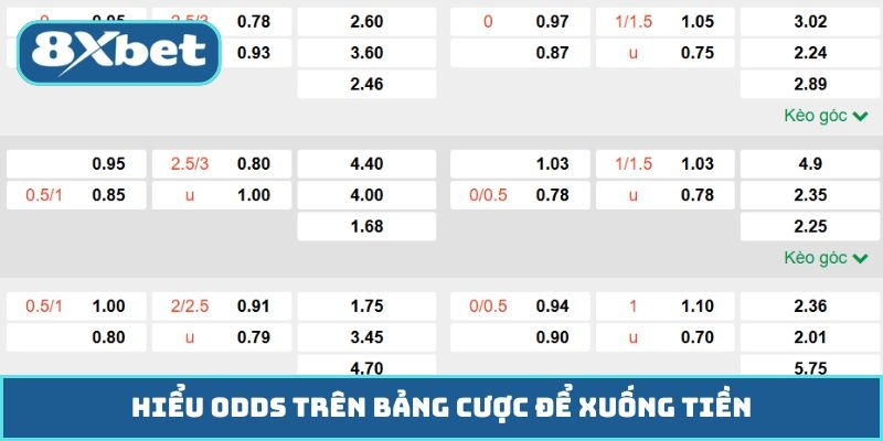 Hiểu odds trên bảng cược để xuống tiền